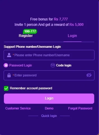 How to Login on CZ777 Game Screenshot